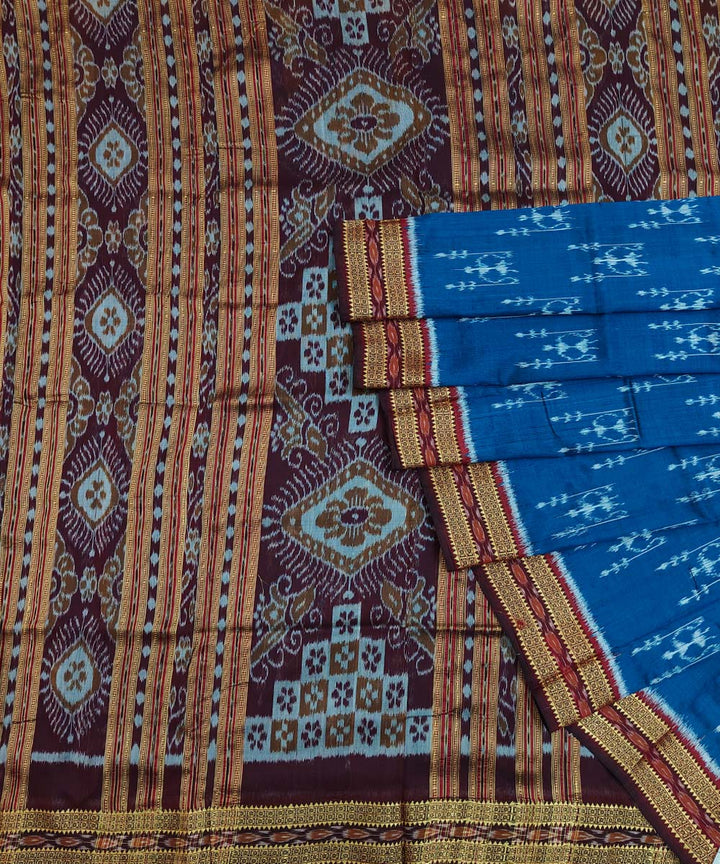 Navy blue coffee cotton silk handwoven khandua saree