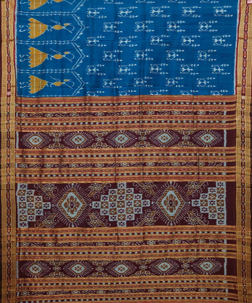 Navy blue coffee cotton silk handwoven khandua saree