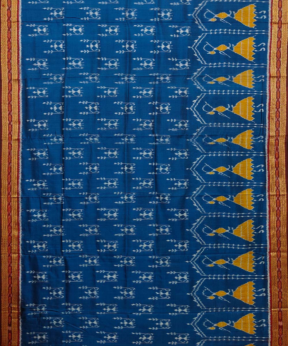 Navy blue coffee cotton silk handwoven khandua saree
