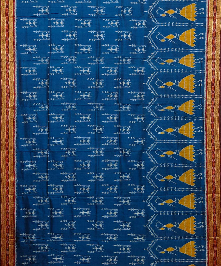 Navy blue coffee cotton silk handwoven khandua saree