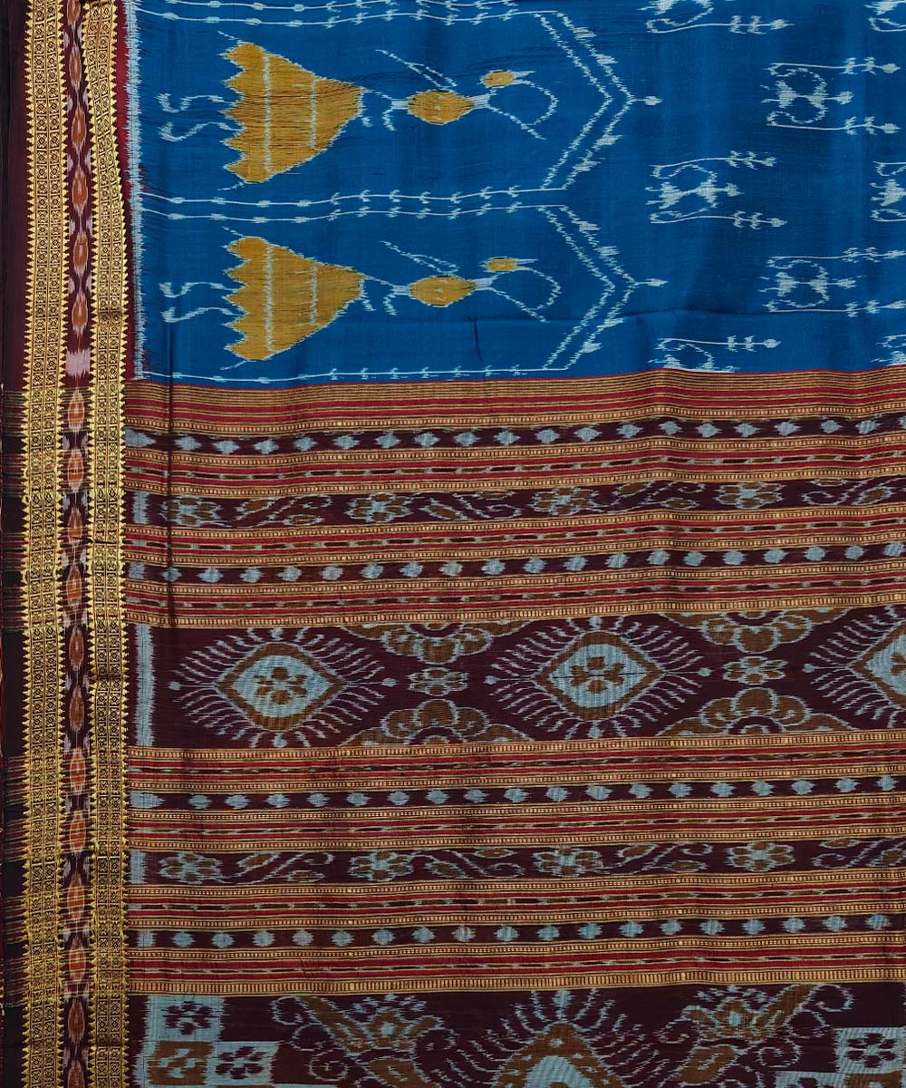 Navy blue coffee cotton silk handwoven khandua saree