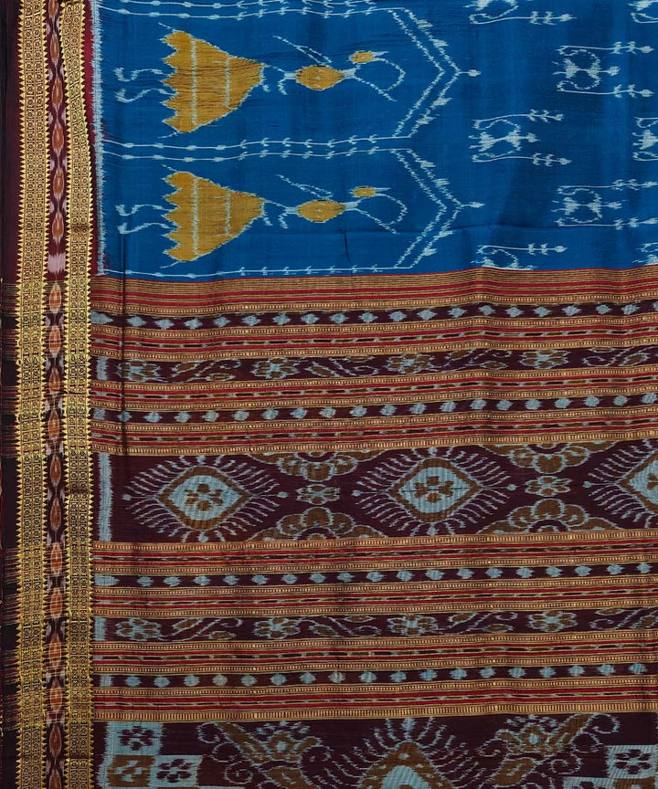 Navy blue coffee cotton silk handwoven khandua saree