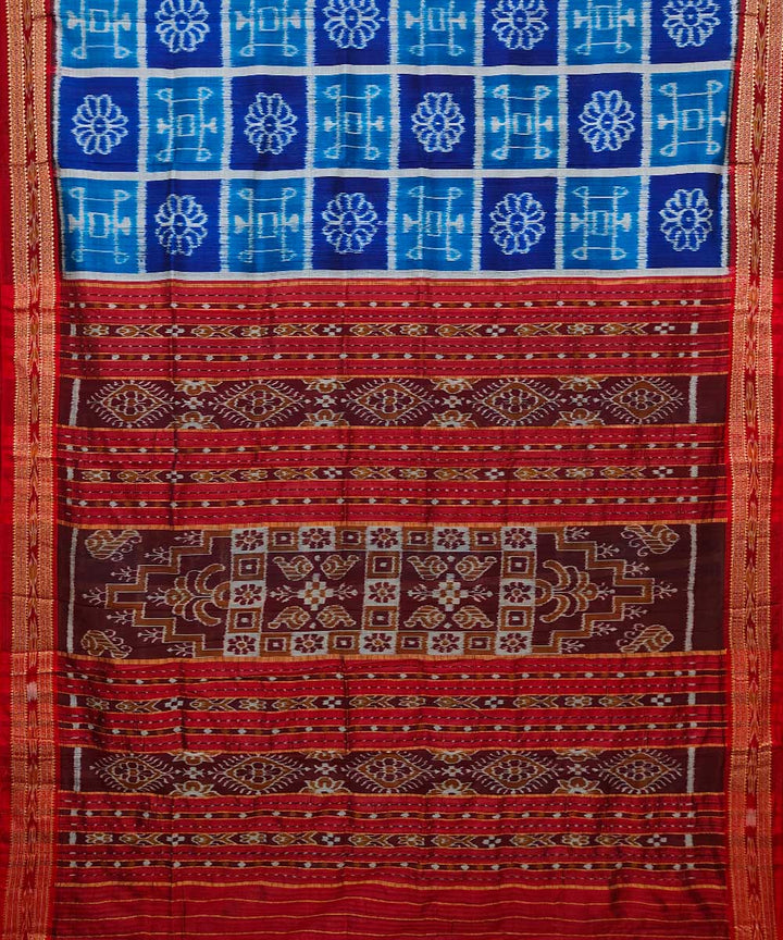 Blue red cotton silk khandua handwoven saree