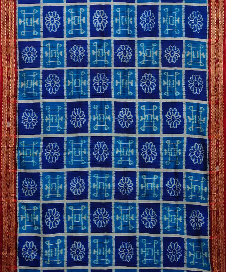 Blue red cotton silk khandua handwoven saree
