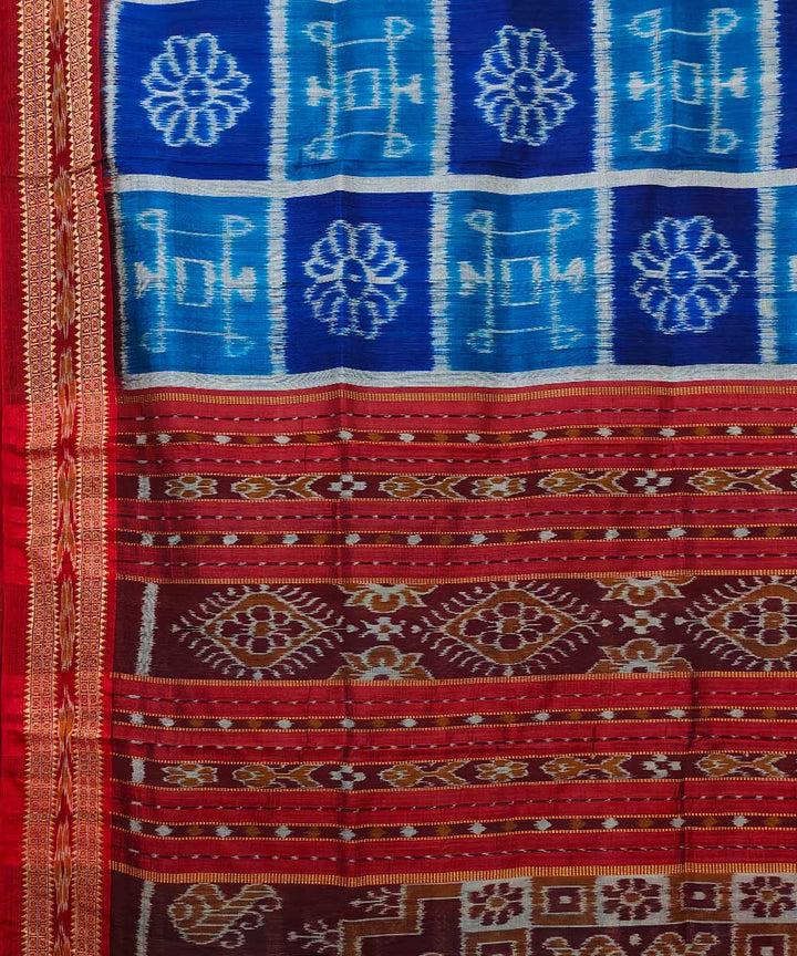 Blue red cotton silk khandua handwoven saree