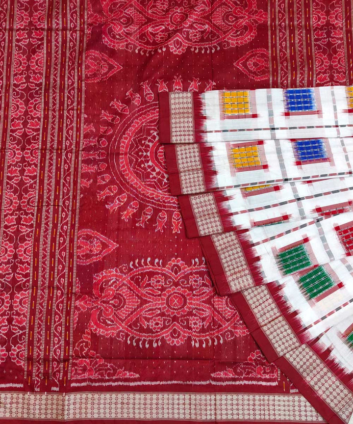 White multicolour silk handwoven sambalpuri saree