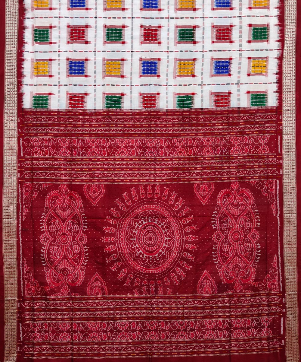 White multicolour silk handwoven sambalpuri saree