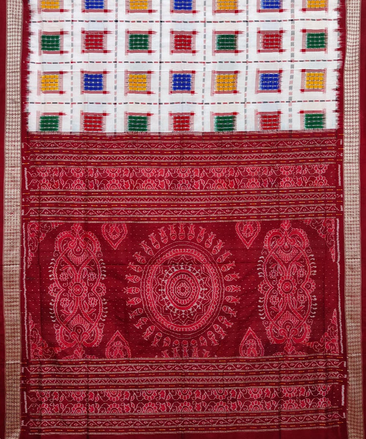 White multicolour silk handwoven sambalpuri saree