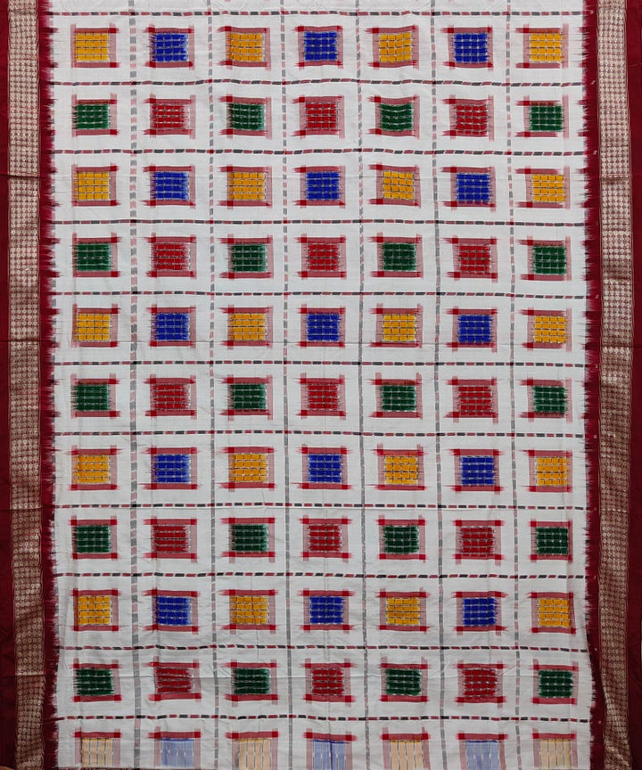 White multicolour silk handwoven sambalpuri saree