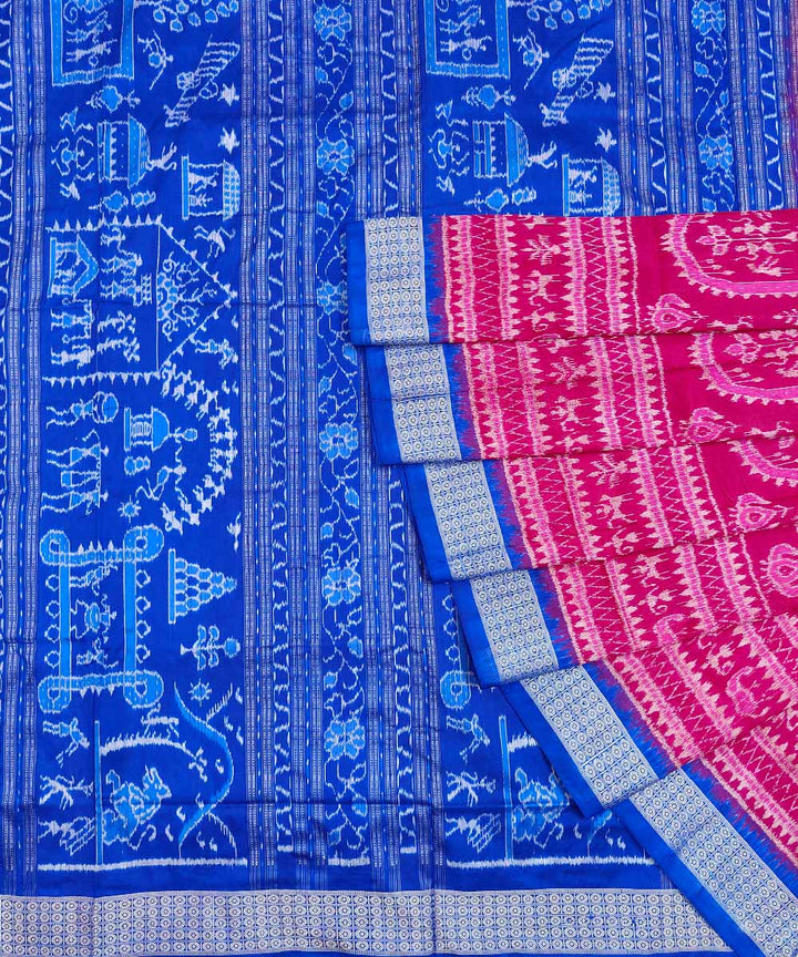 Pink blue silk handwoven sambalpuri saree