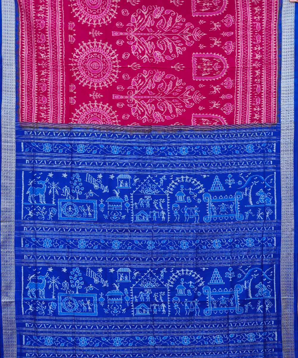 Pink blue silk handwoven sambalpuri saree