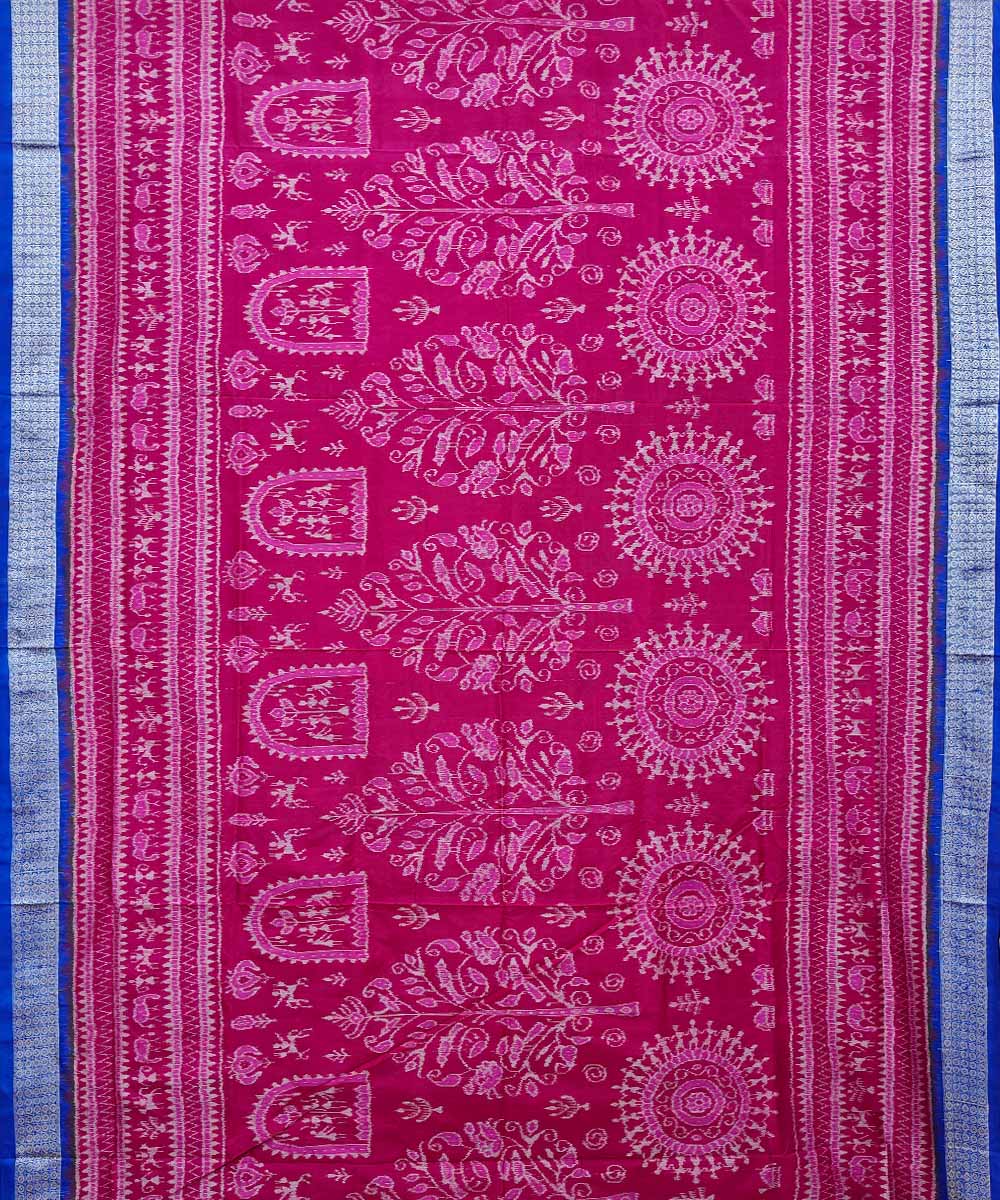 Pink blue silk handwoven sambalpuri saree