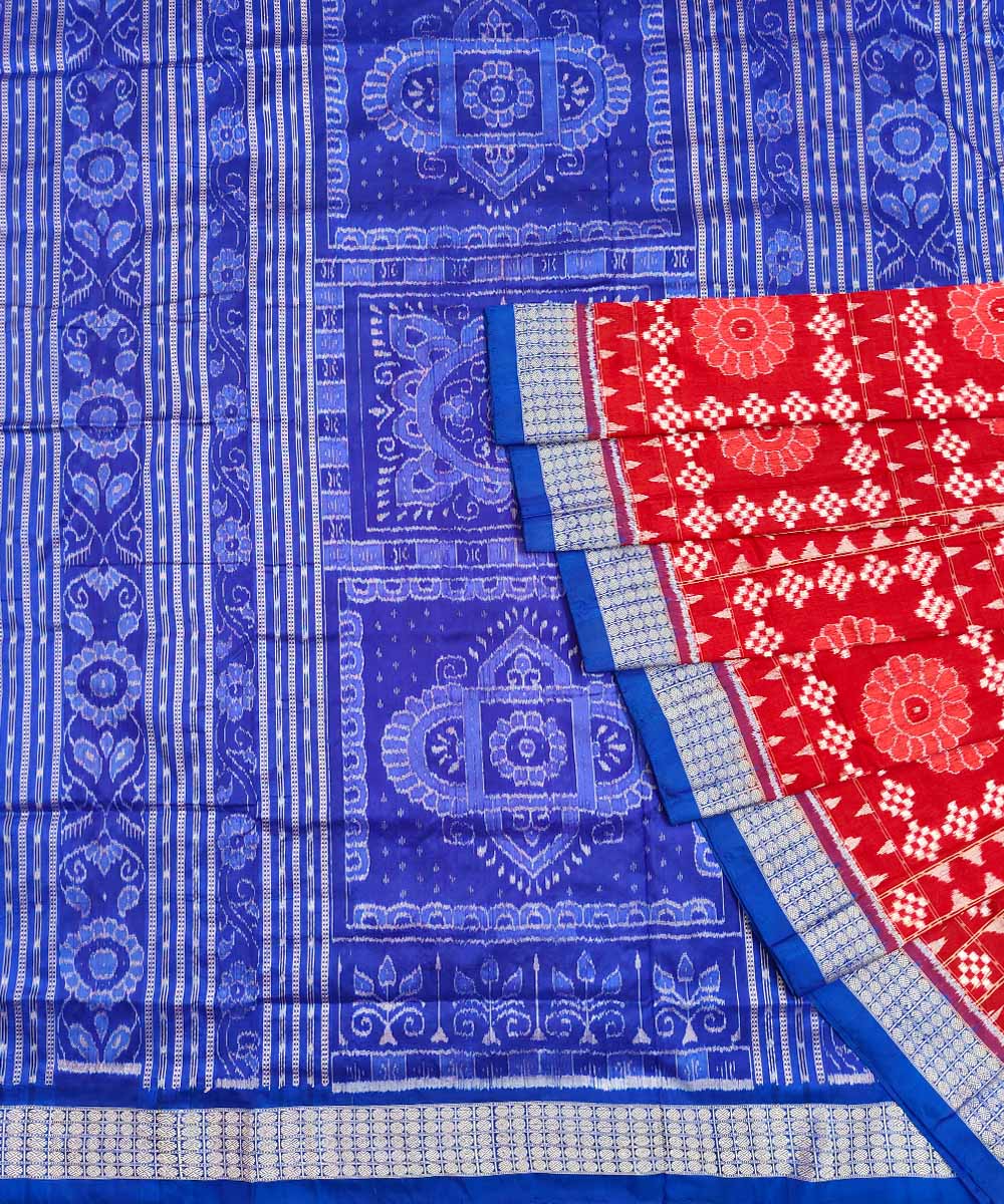 Red blue silk handwoven sambalpuri saree