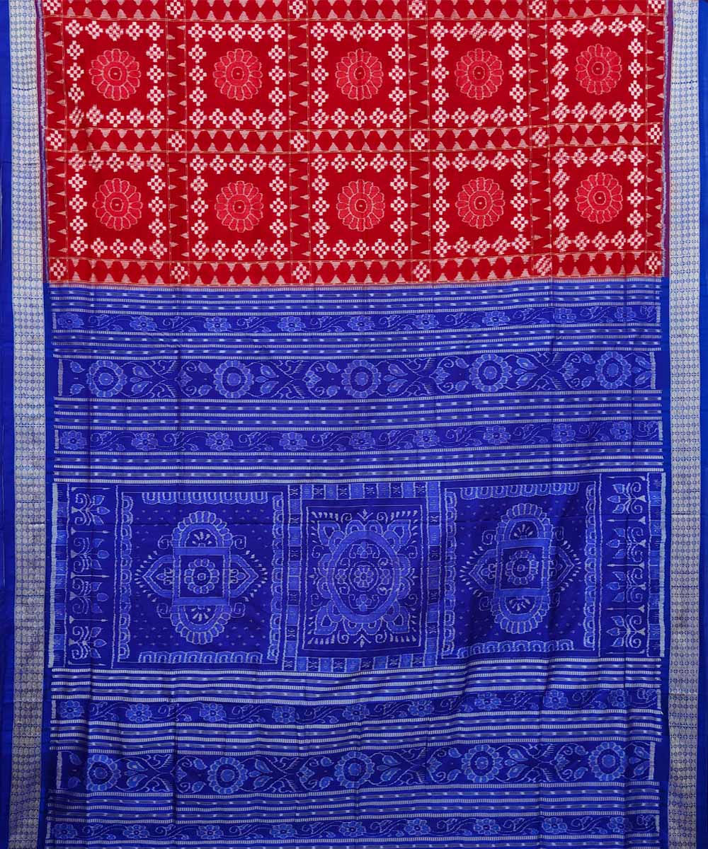 Red blue silk handwoven sambalpuri saree