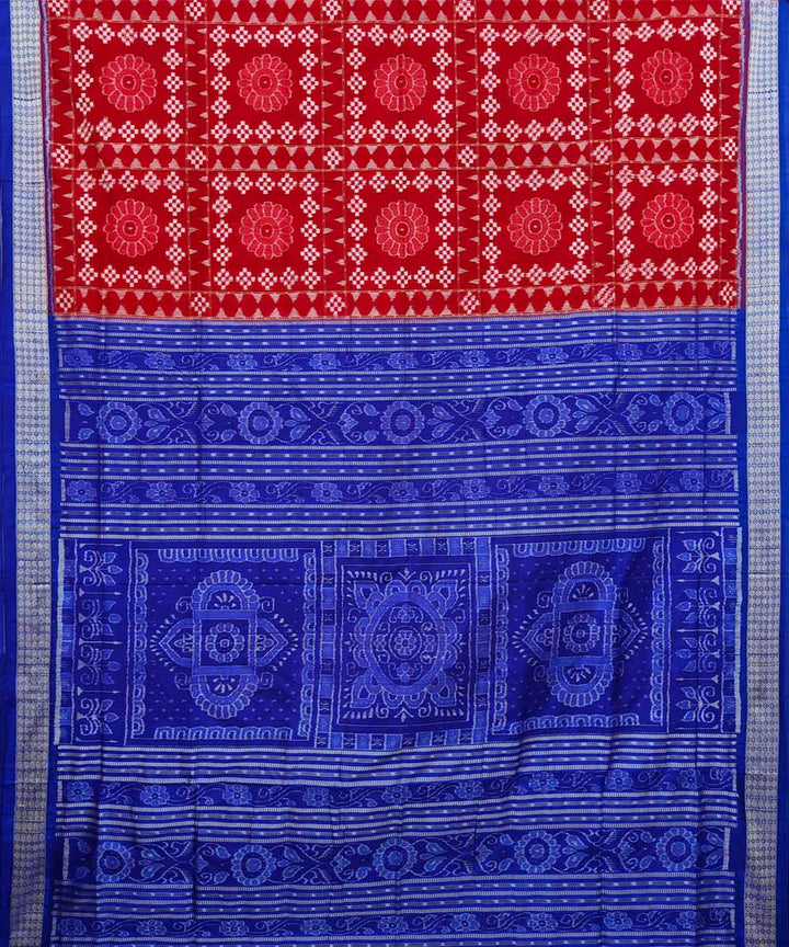 Red blue silk handwoven sambalpuri saree