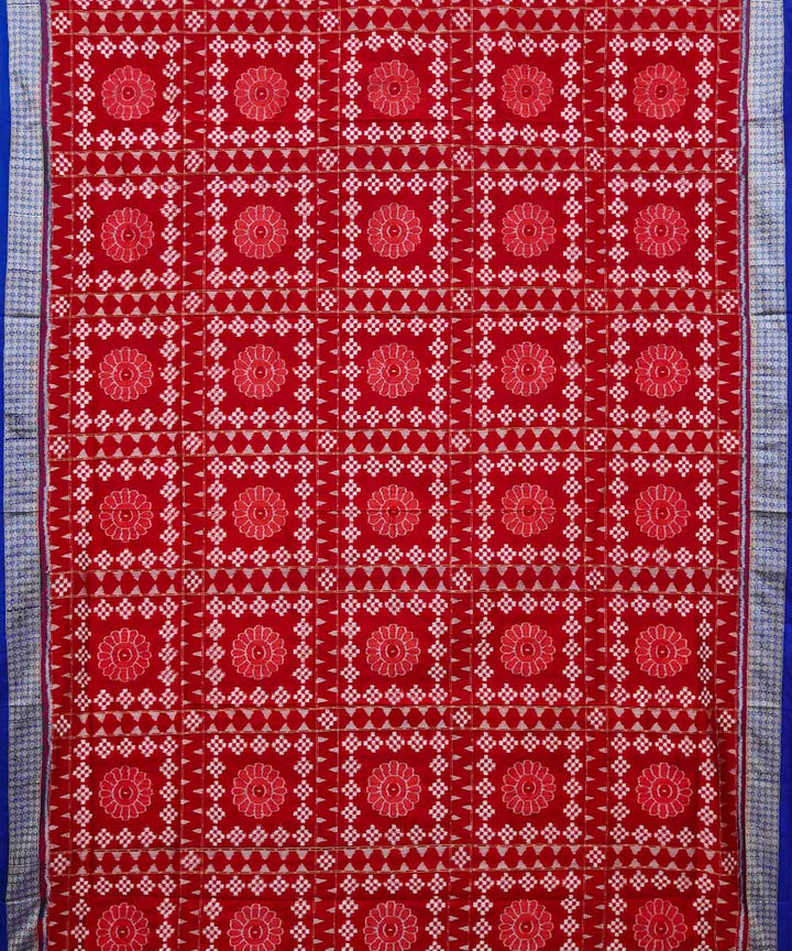 Red blue silk handwoven sambalpuri saree