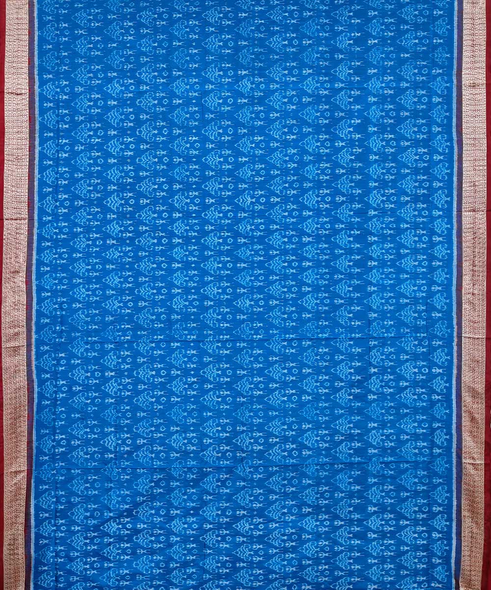 Cyan blue maroon silk handwoven sambalpuri saree