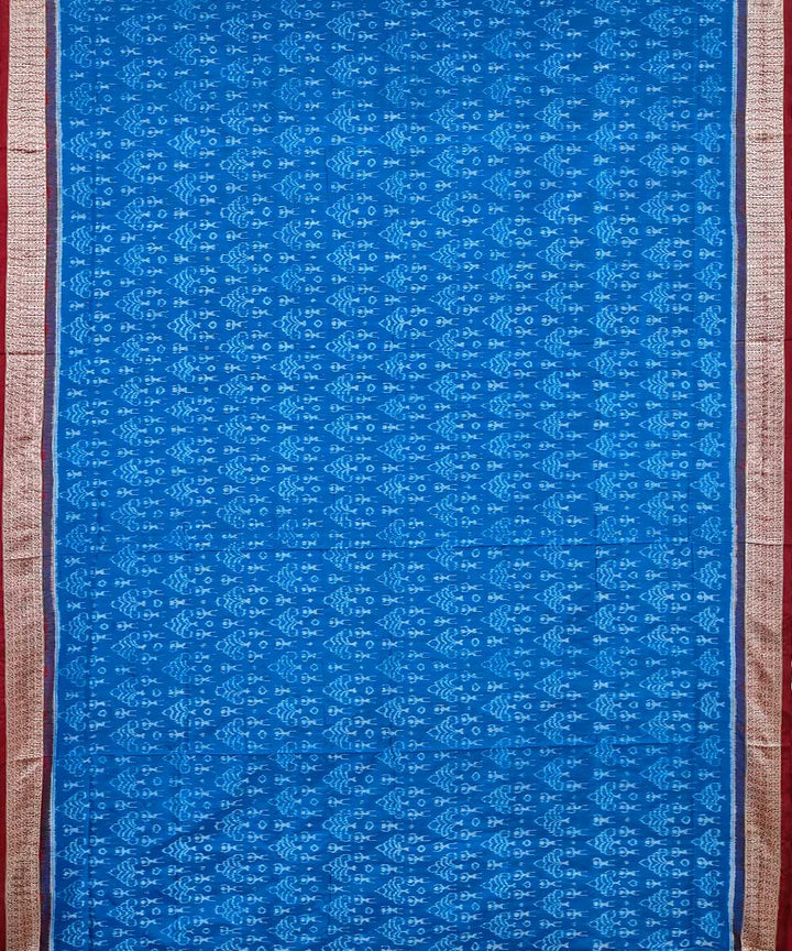 Cyan blue maroon silk handwoven sambalpuri saree