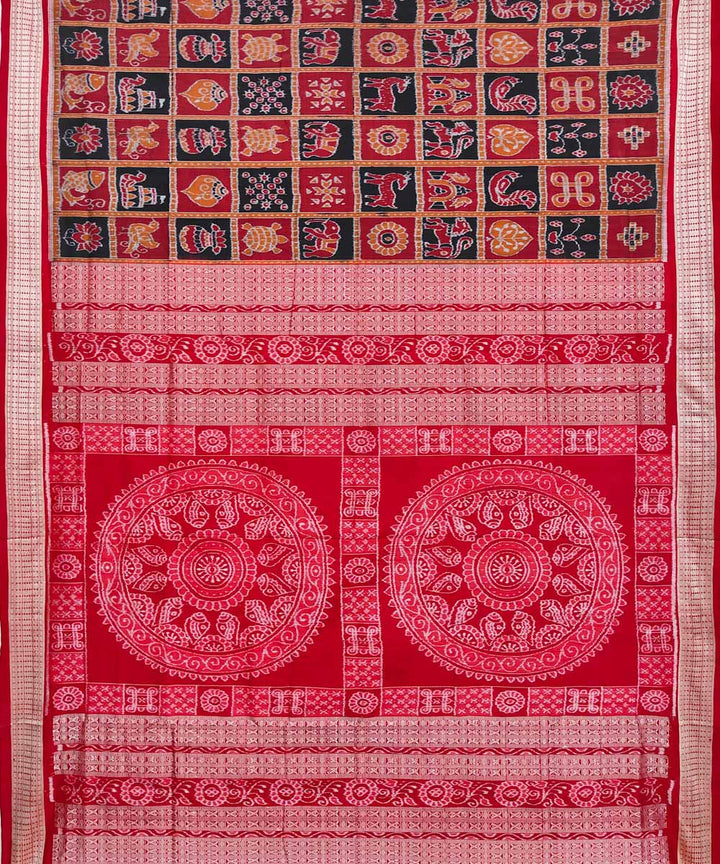 Red multicolour silk handwoven sambalpuri saree