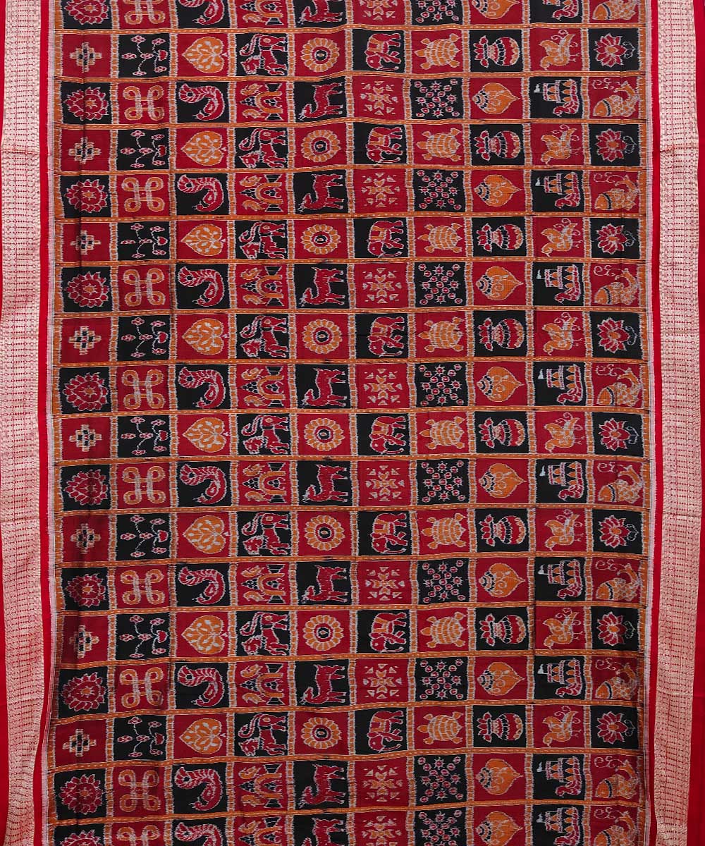 Red multicolour silk handwoven sambalpuri saree