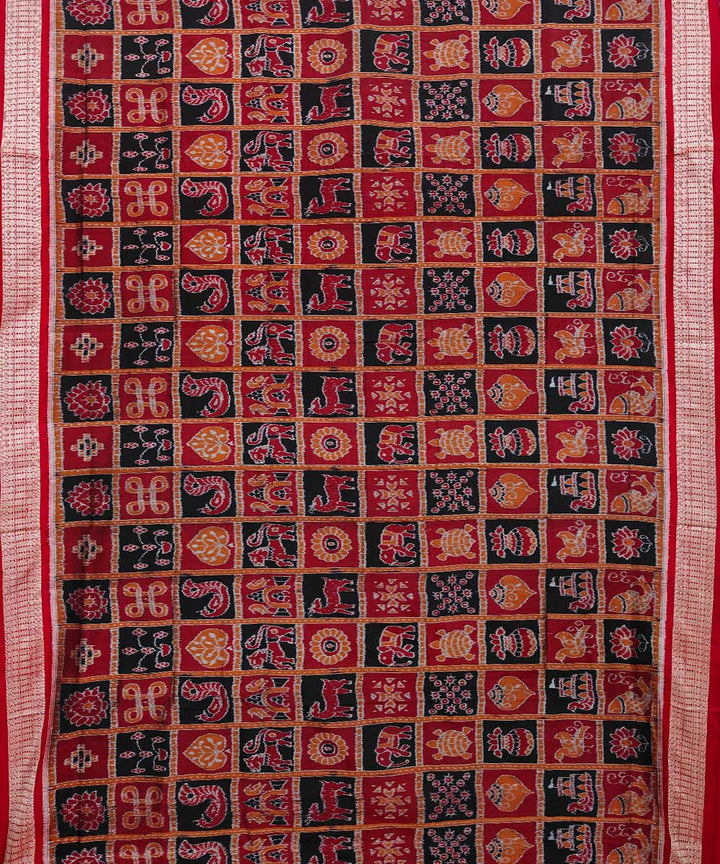 Red multicolour silk handwoven sambalpuri saree