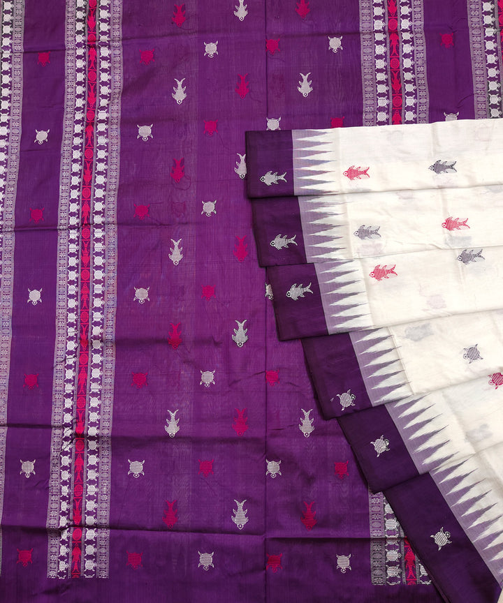 White blue silk handwoven bomkai saree