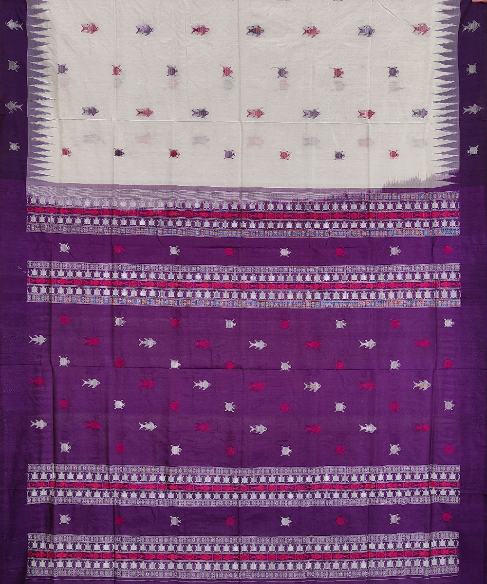 White blue silk handwoven bomkai saree