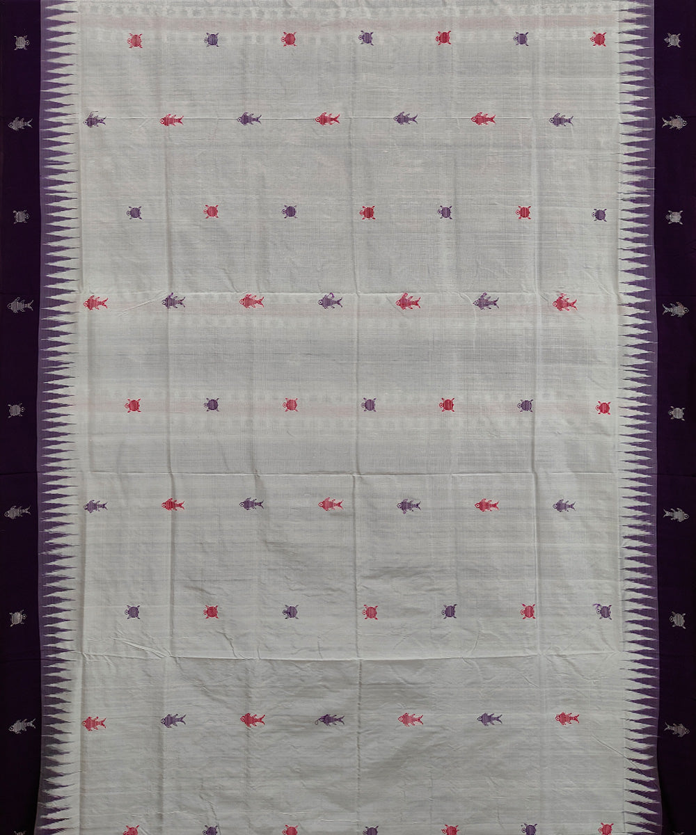 White blue silk handwoven bomkai saree