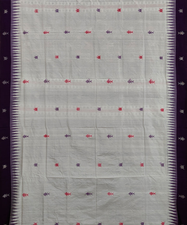 White blue silk handwoven bomkai saree