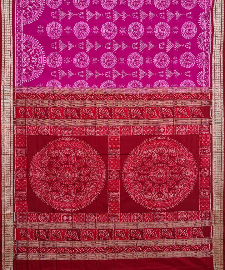 Pink red silk handwoven sambalpuri saree