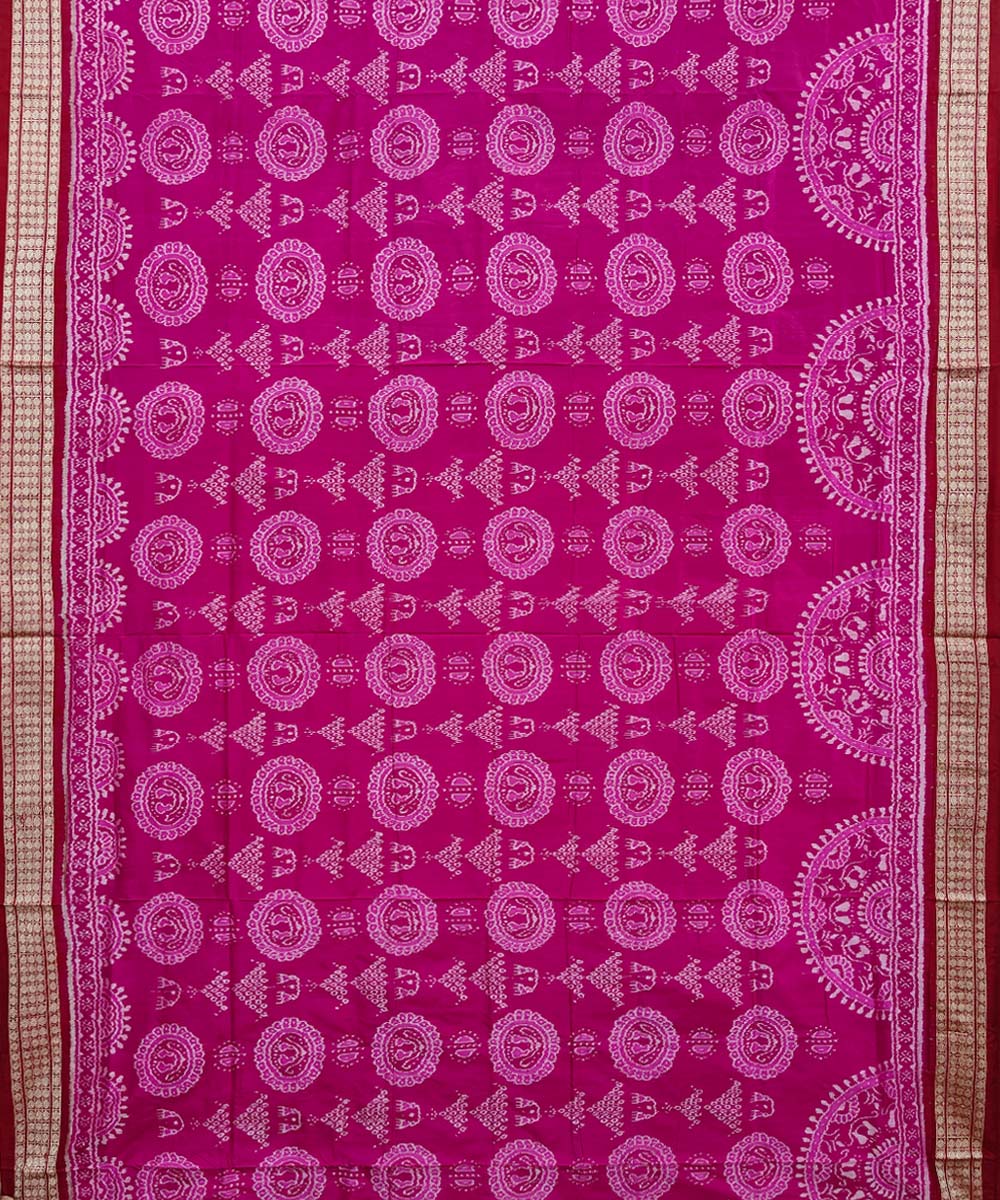 Pink red silk handwoven sambalpuri saree