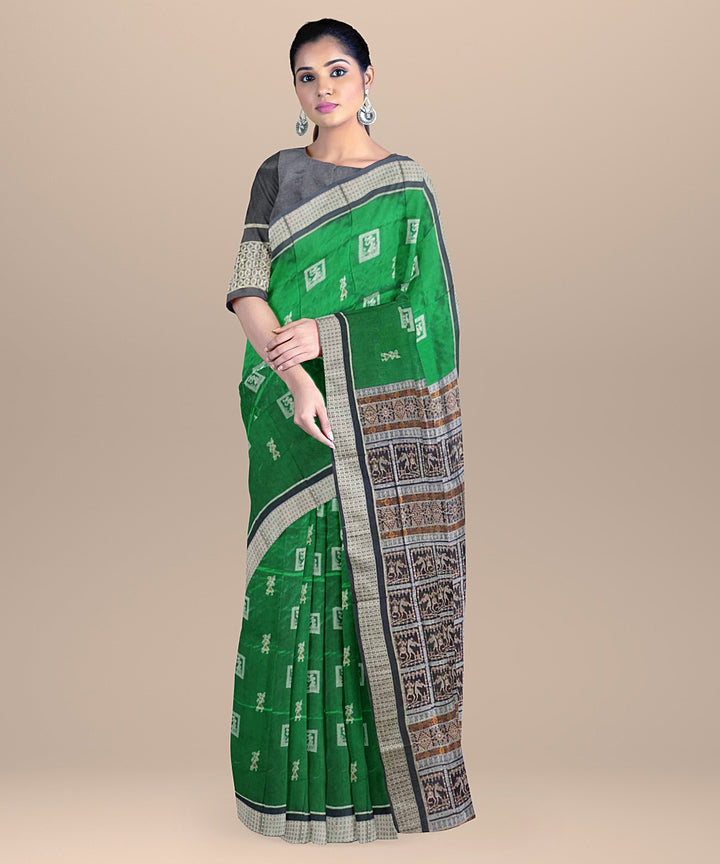 Dark green black silk handloom bomkai saree