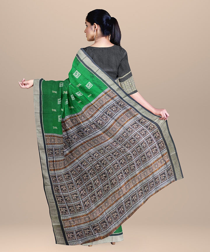 Dark green black silk handloom bomkai saree