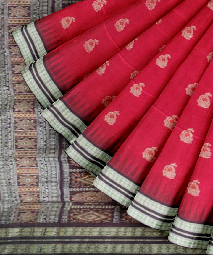 Red mahogany silk handloom bomkai saree