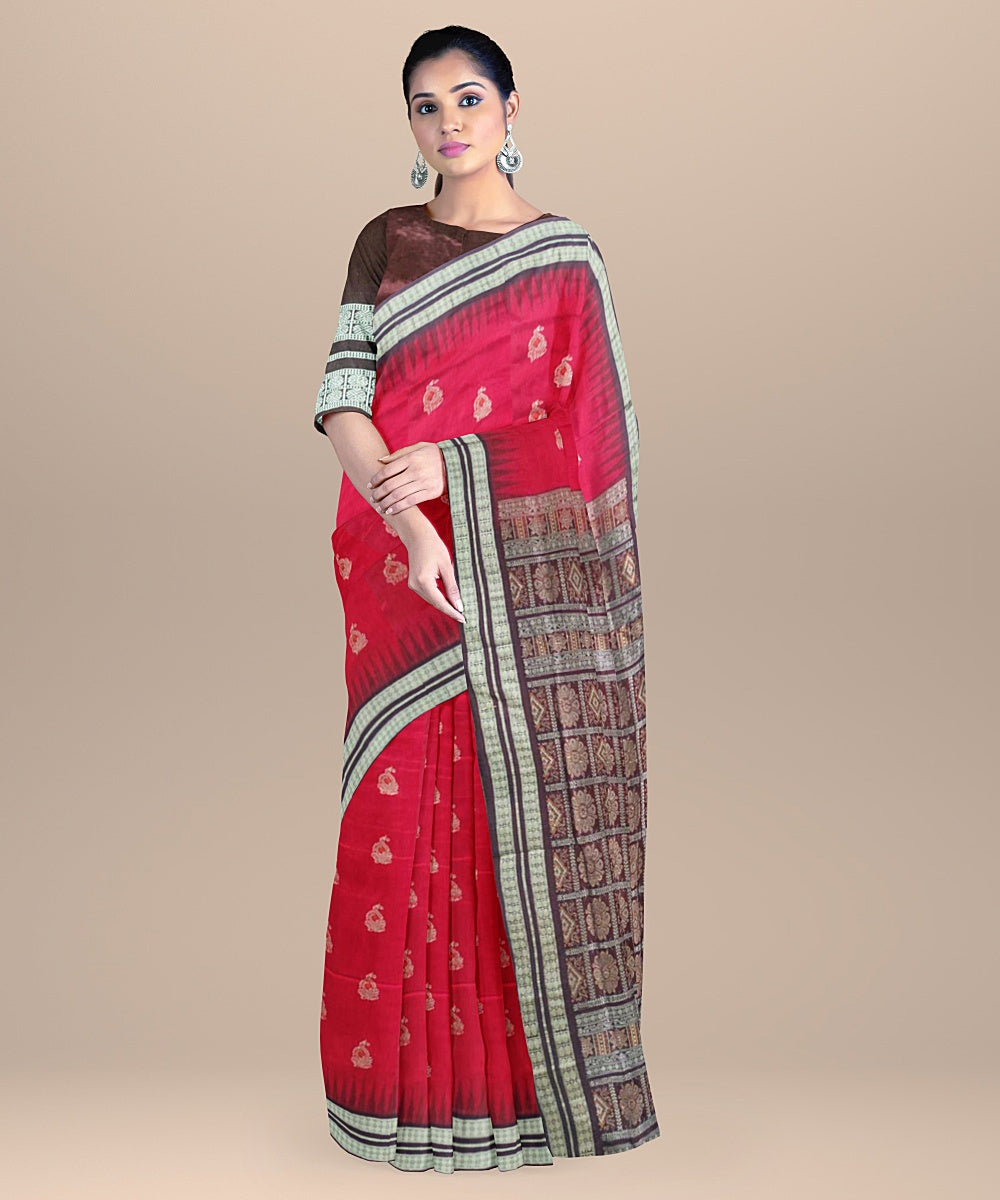 Red mahogany silk handloom bomkai saree