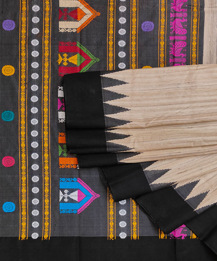Beige black dolabedi Tussar Silk Handloom Saree