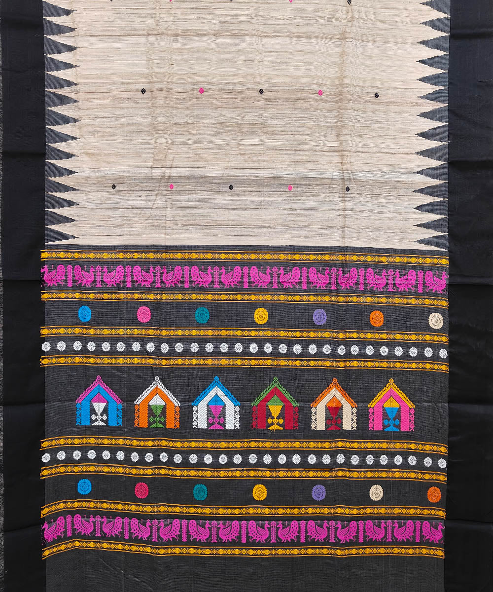 Beige black dolabedi Tussar Silk Handloom Saree