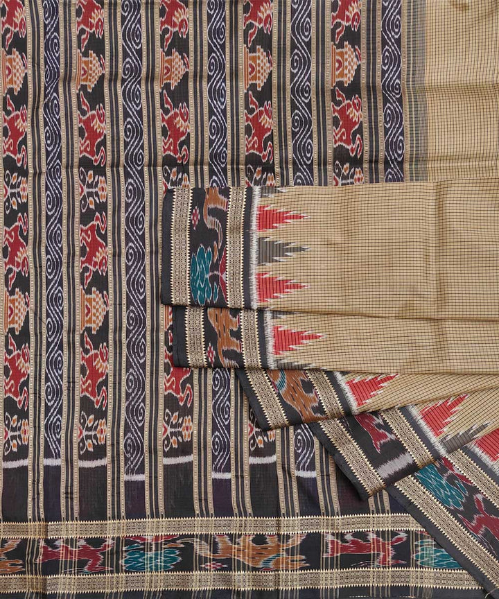 Beige multicolor Silk Handwoven Khandua Saree