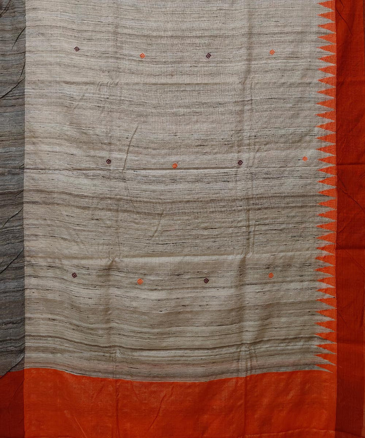 Beige orange gopalpur tussar silk handwoven saree