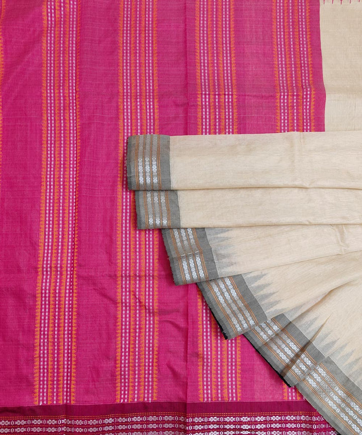 White pink gopalpur tussar silk handwoven saree