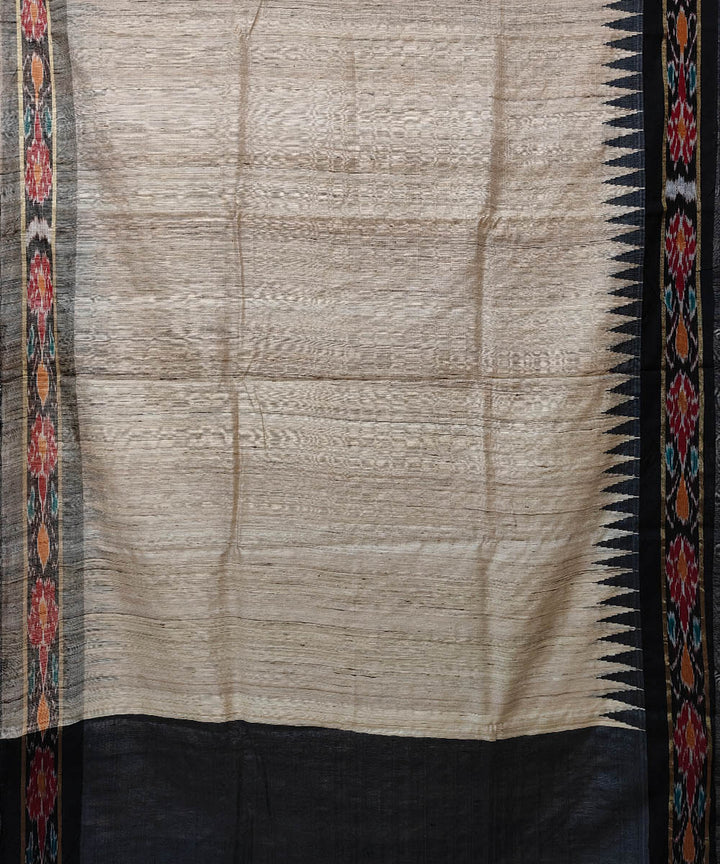Beige black gopalpur tussar silk handwoven saree
