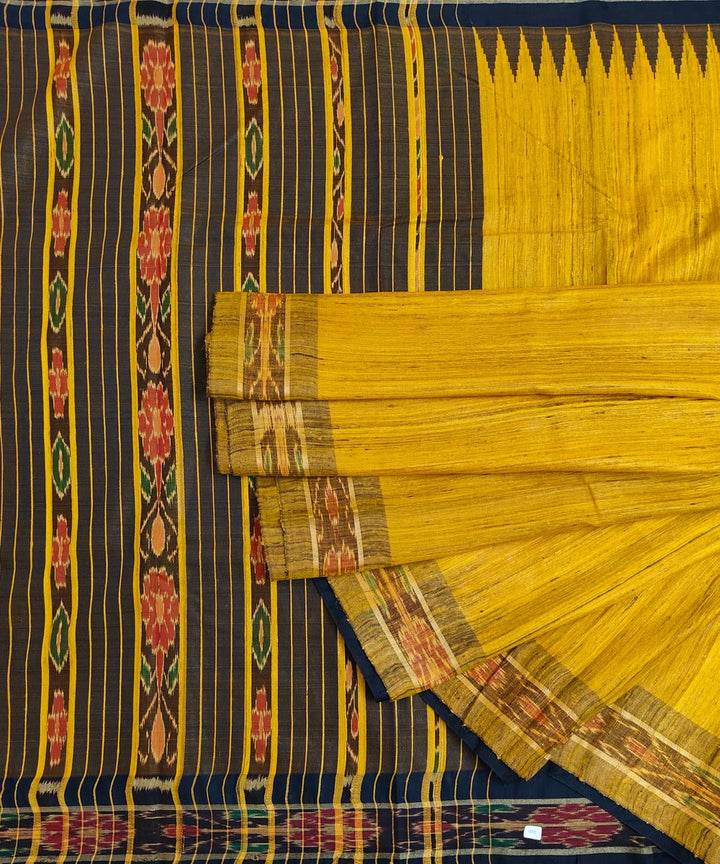 Yellow black gopalpur tussar silk handwoven saree