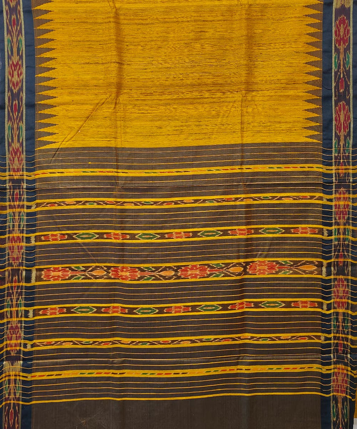 Yellow black gopalpur tussar silk handwoven saree