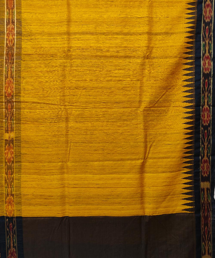 Yellow black gopalpur tussar silk handwoven saree
