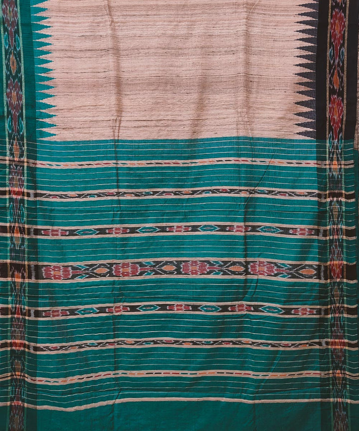 Beige green gopalpur tussar silk handwoven saree