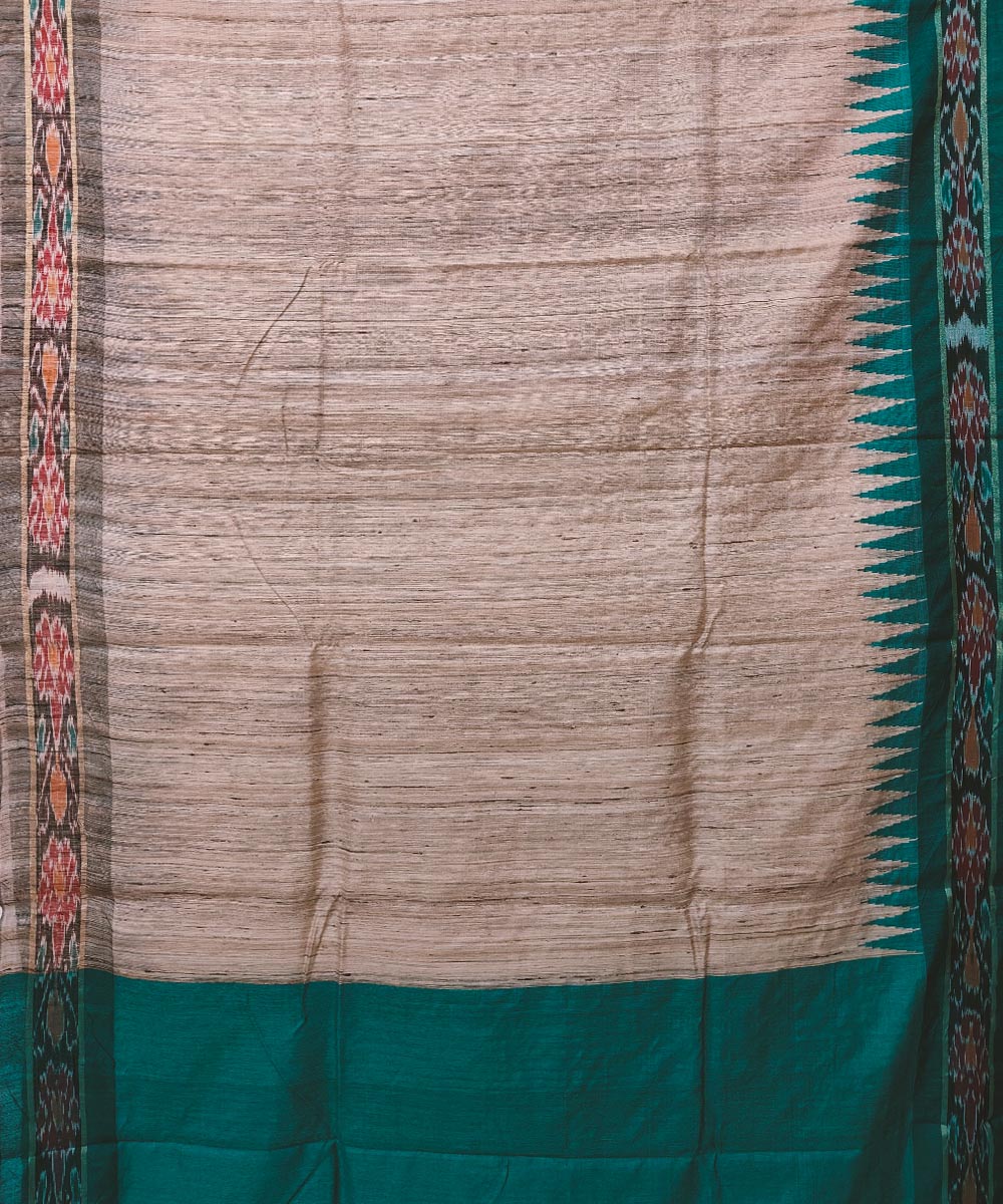 Beige green gopalpur tussar silk handwoven saree