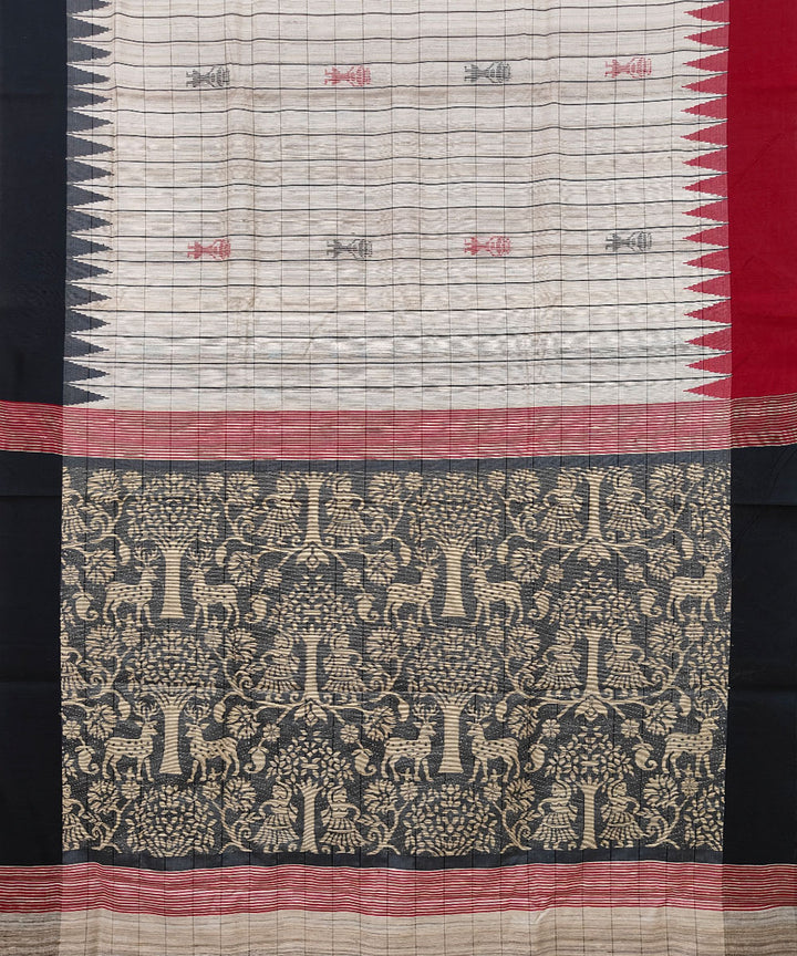 White multicolour gopalpur tussar silk handwoven saree