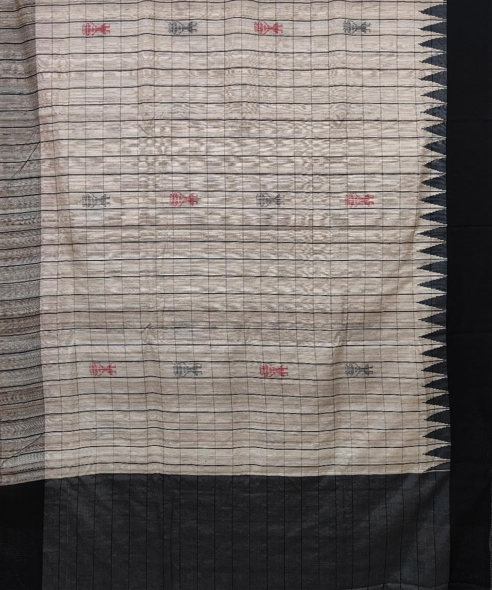 White multicolour gopalpur tussar silk handwoven saree