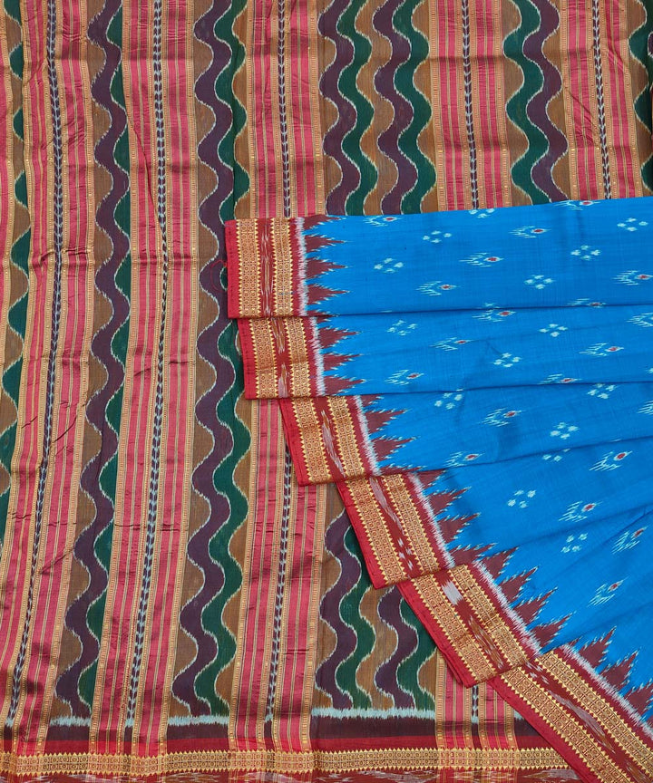 Red cupper sulphate blue cotton silk handwoven khandua saree