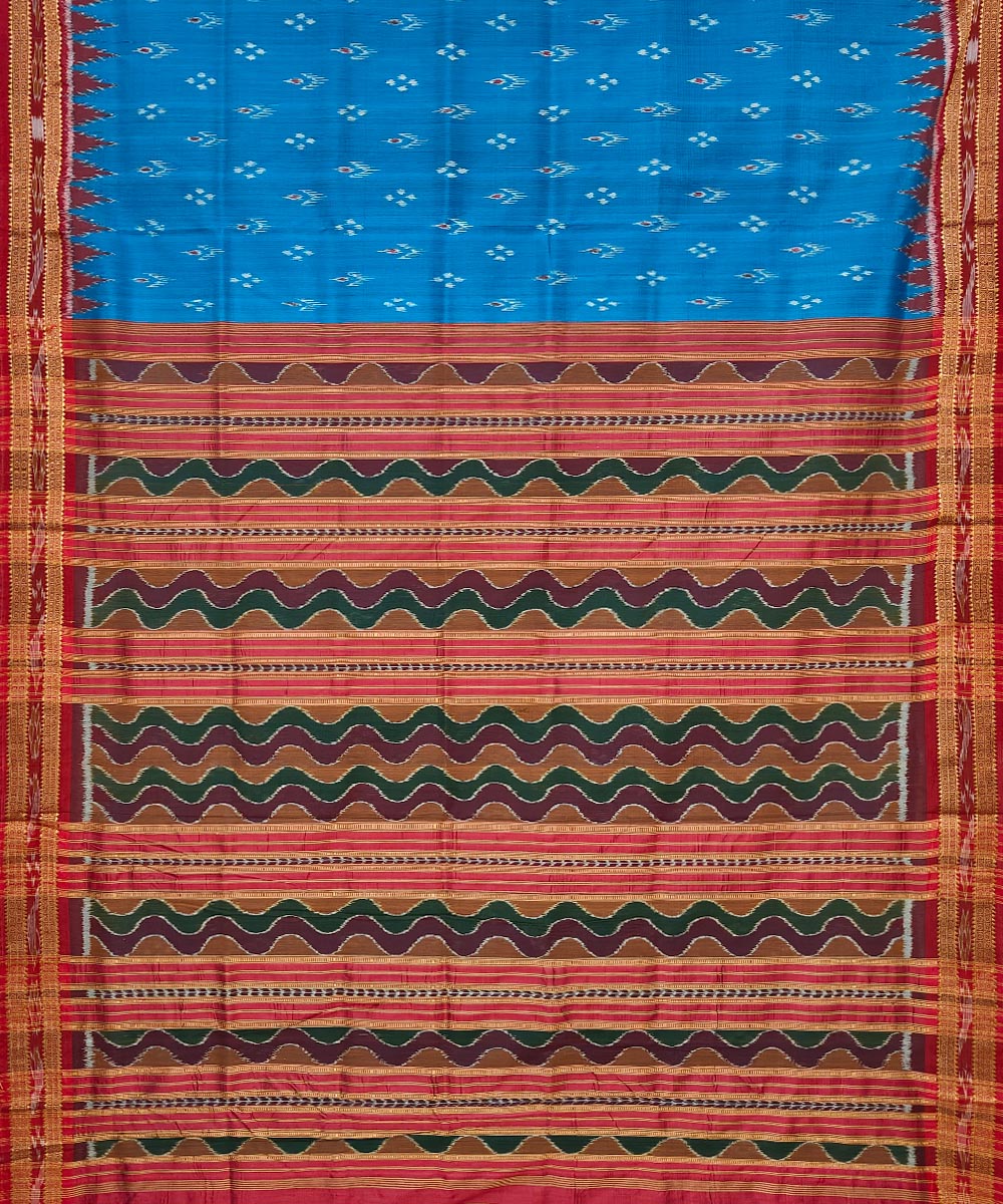 Red cupper sulphate blue cotton silk handwoven khandua saree